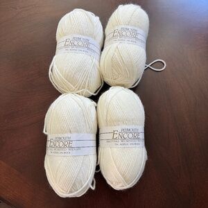 Set of 4 Skeins of Plymouth Encore Knitting Worsted Weight Yarn Off White